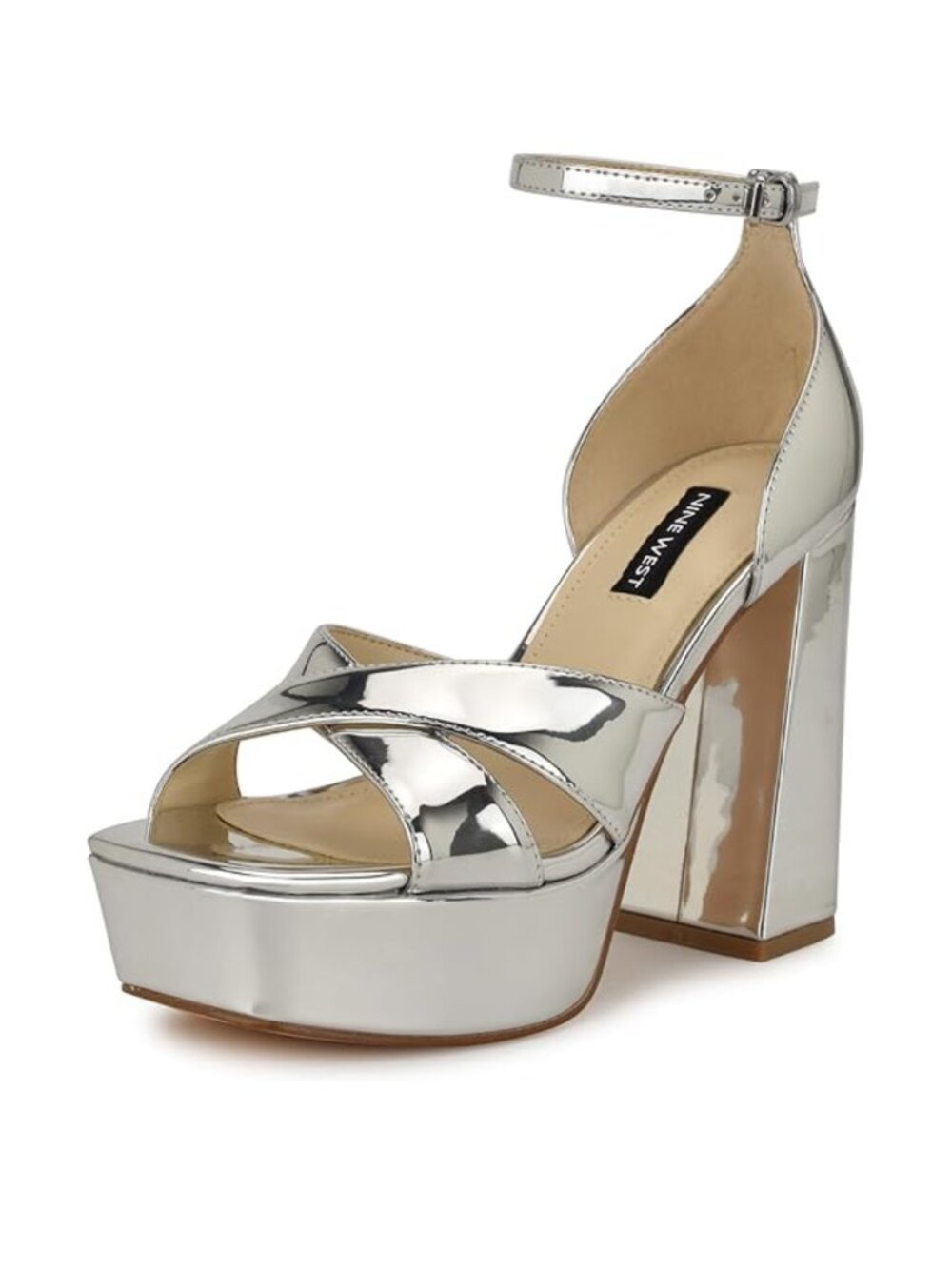 Nine West Silver Metallic Platform Block Heel Sandals